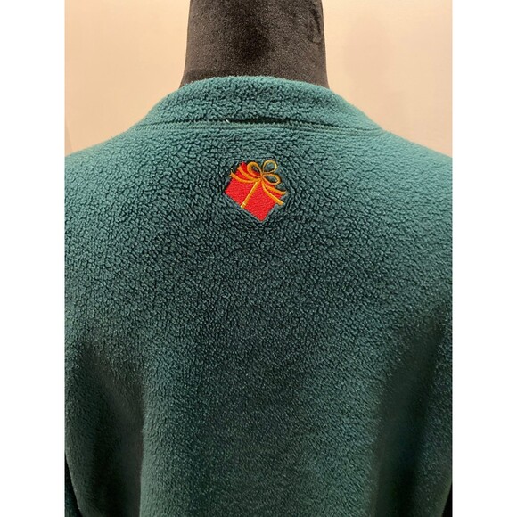 Vintage Fleece Green Jacket Unique Gift Buttons Appliqué Christmas Scene Sz 2X - Picture 6 of 10